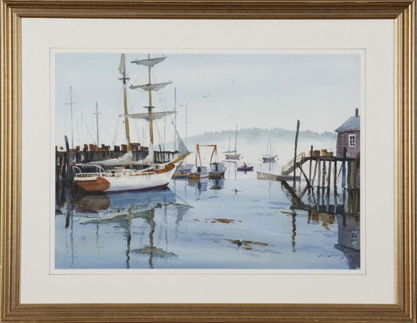 Frederick Kubitz watercolor of boat.: Kubitz, Frederick. (Am. 20th century). "The Oliver Weyant". Watercolor. Sight 21" x 29". Frame 30" x 39". W1627