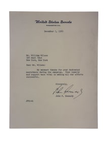 John F. Kennedy 1960 TLS as Senator.
