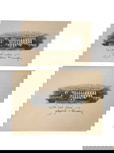 Two Jackie Kennedy White House Cards.: [Presidential Memorabilia] Two cards, blank on verso. c. 1962-3. Provenance: From the estate of Melody J. Miller.