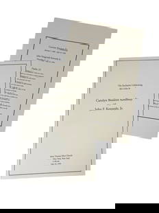 John F Kennedy Jr Carolyn Bessette Funeral Program: [Memorabilia] Original funeral program for the 1999 private Mass held for John F. Kennedy, Jr. and Carolyn Bessette-Kennedy. Includes insert card. Condition: Fine. Provenance: From the estate of Melod