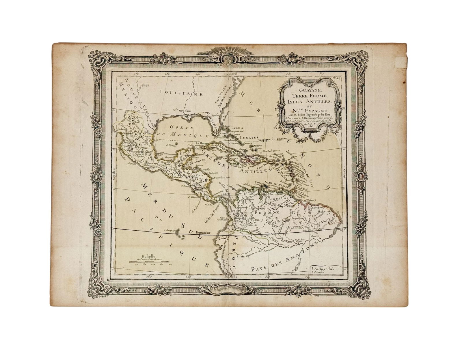 Guayane, Terre Ferme, Isles Antilles....: [Maps] Guayane, Terre Ferme, Isles Antilles et Nille Espagne. 1766. Engraved by Rigobert Bonne (1727-1794.) Hand colored details depicting boarders. Sheet size: 15 3/8" x 11 7/16. Plate size: 12 3/4"