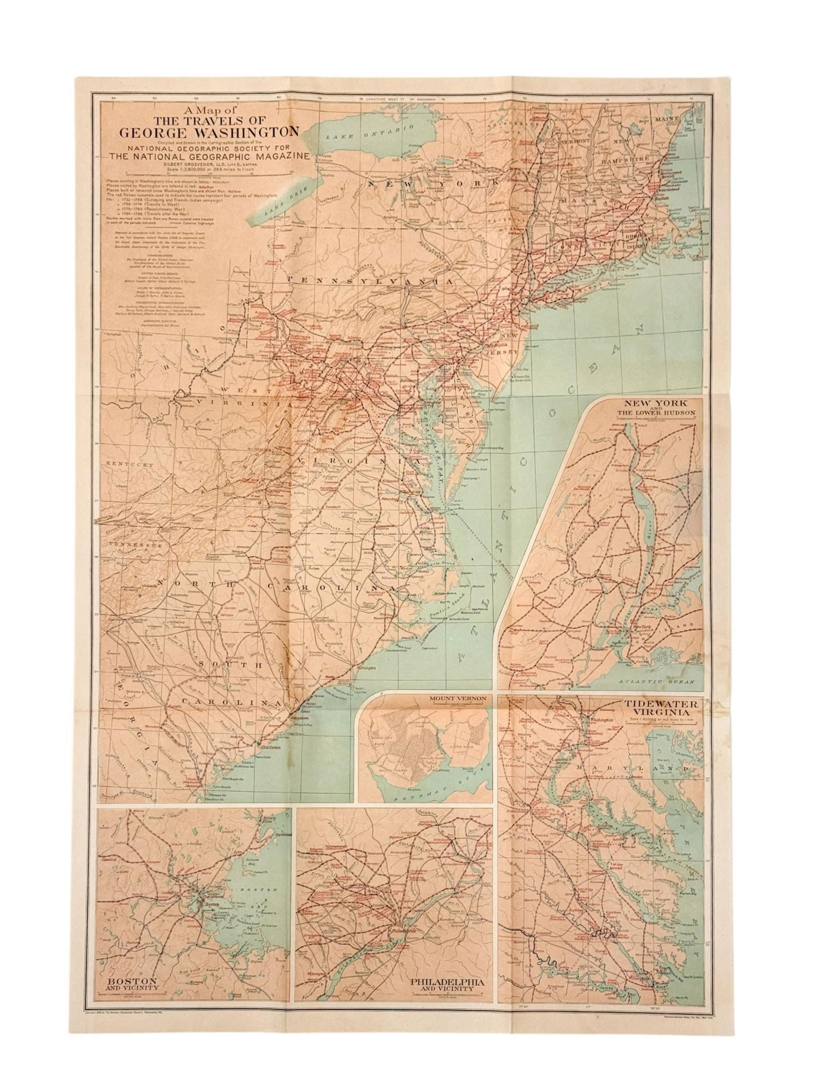 Travels of George Washington 1931 Map. (1 of 4)