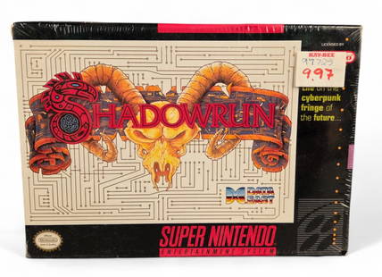 SNES "Shadowrun" SIB: A Super Nintendo "Shadowrun" (1992) sealed in box.