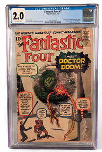 Marvel Fantastic Four #5 (1962) comic CGC 2.0 G: A Marvel Comics "Fantastic Four" #5 (1962) comic CGC graded 2.0 Good, Off White Pages. First appearance of Dr. Doom.