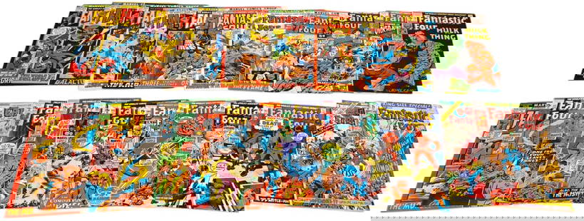 25 Marvel Fantastic Four (1970-72) comics: A group of twenty-five Bronze Age Marvel Comics "Fantastic Four" comics. Including #101 (1970), #102 (1970), #103 (1970), #104 (1970), #105 (1970), #106 (1971), #107 (1971), #108 (1971), #109 (1971),