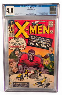Marvel X-Men #4 (1964) comic CGC 4.0 VG: A Marvel Comics "X-Men" #4 (1964) comic CGC graded 4.0 Very Good, White Pages. First appearance of Mastermind, Quicksilver; Scarlet Witch, and Toad.