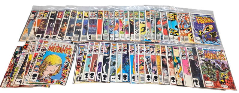 71 Marvel The New Mutants (1983-88) comics: A group of seventy-one Bronze/Modern Age Marvel Comics "The New Mutants" comics. Including #1 (1983), two [Newsstand] #2 (1983), two #3 (1983), [Newsstand] #4 (1983), [Newsstand] #5 (1983), [Newsstand