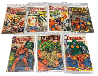 8 Marvel Fantastic Four & Spider-Man comics: A group of eight Silver/Bronze Age Marvel Comics "Fantastic Four" and "The Amazing Spider-Man" comics. ++ 4 issues of Fantastic Four. #18 (1963), #33 (1964), #57 (1966), and #75 (1968). ++ 4 issues of