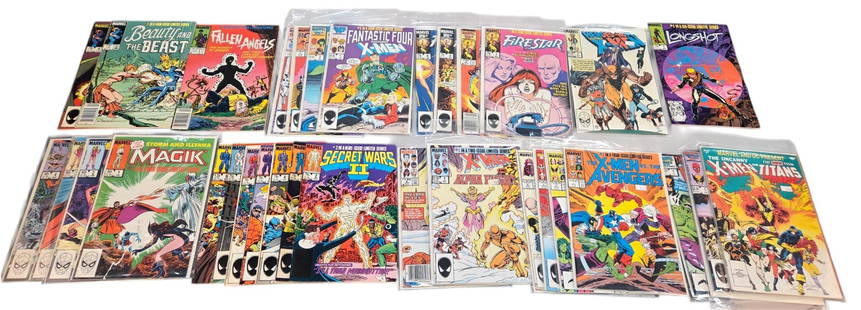 32 Marvel Limited Series comics: A group of thirty-two issues of Marvel Comics Limited Series comics. Including Beauty and the Beast #3 & #4 (1985), Fallen Angels #1 (1987), Fantastic Four vs. X-Men #1-4 (1987), Firestar #1, [Newssta