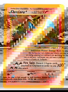 PTCG Base Set [Utld] Charizard #4 Holo card.: A 1999 Pokemon TCG Base Set [Unlimited] holofoil Charizard #4 card. Condition: Lightly played