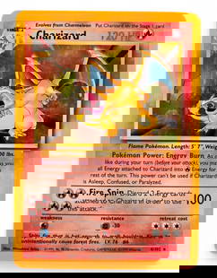 PTCG Base Set [Utld] Charizard #4 holo card.: A 1999 Pokemon TCG Base Set [Unlimited] holofoil Charizard #4 card. Condition: Moderately