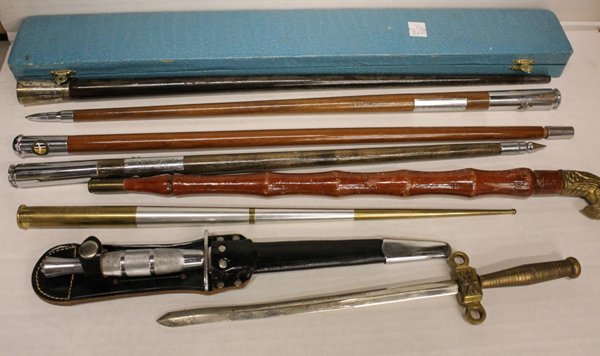 Group of military battons and Fairbairn-Sykes: daggers. From Thailand, Korea, and the United States. Various sizes.