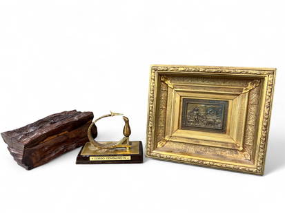 3 Presentation Items to Lt. Gen. James R. Brown: A group of three items belonging to Lt. Gen. James R. Brown, USAF ++ Gilt metal award inscribed ?To LT General James R. Brown / Bagnoli 17-04-1986 / Corso Centauro IV?, abstract jet design, mounted