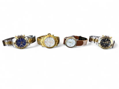4 Gen. Brown wrist watches.: A group of four wristwatches belonging to Lt. Gen. James R. Brown, USAF ++ Two Stauer stainless steel and gold-tone quartz chronograph wristwatches with black and blue dials. ++ One Klaus Kobec