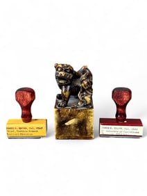 Stone seal and 2 stamps.