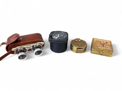 Navigational & Optical Instruments Gen. Jms Brown.: A group of Navigational and Optical Instruments belonging to Lt. Gen. James R. Brown, USAF. Including a pair of Le Jockey Club opera glasses with case; a military aircraft altimeter; a brass compass