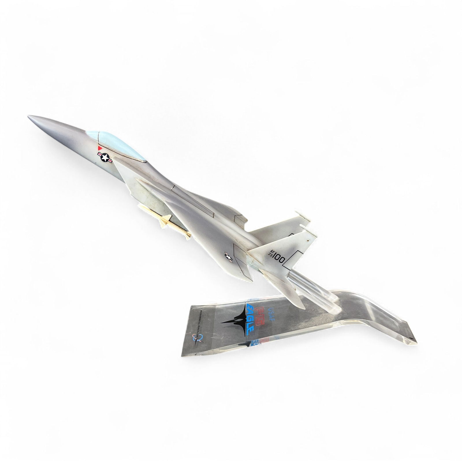 Gen. Brown McDonnal Douglas F-15 Eagle model.: A USAF McDonnell Douglas F-15 Eagle Model, belonging to Lt. Gen. James R. Brown,. Resin desk model with stand. 8" x 13" x 6 7/8". 8" x 13" x 6 7/8". Provenance: From the Estate of U.S.A.F. Lt. General
