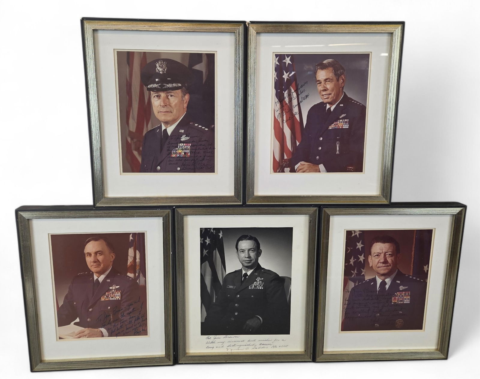 5 Gen. Brown retirement congratulation photographs: A group of five Lt. Gen. James R. Brown, USAF retirement congratulation photographs. 14 1/2" x 12". Provenance: From the Estate of U.S.A.F. Lt. General James R. Brown (1930-2015).
