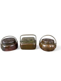 3 Japanese bronze hand warmers.