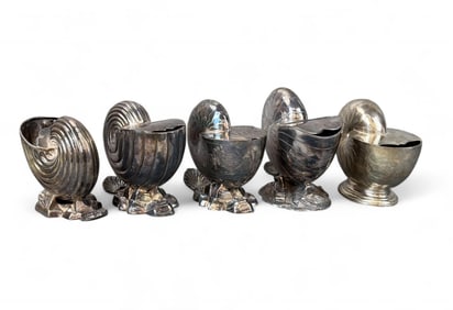 5 Victorian Nautilus Shell spoon warmers.