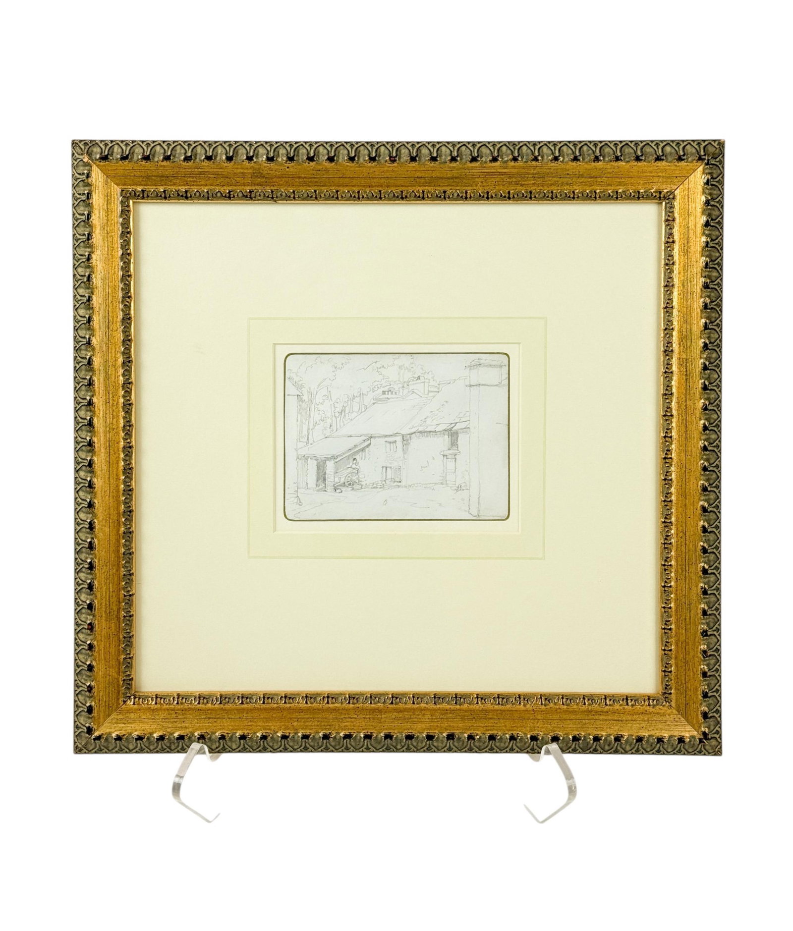 Attr. Landseer, Sketch of House, c.1840.: Landseer RA, Sir Edwin Henry (English, 1802-1873). Sketch of House. Circa 1840. Sheet: 5" x 3 3/4". Framed and matted. Frame: 14 5/16" x 13 1/2". Condition: Sight very good. Sheet trimmed.