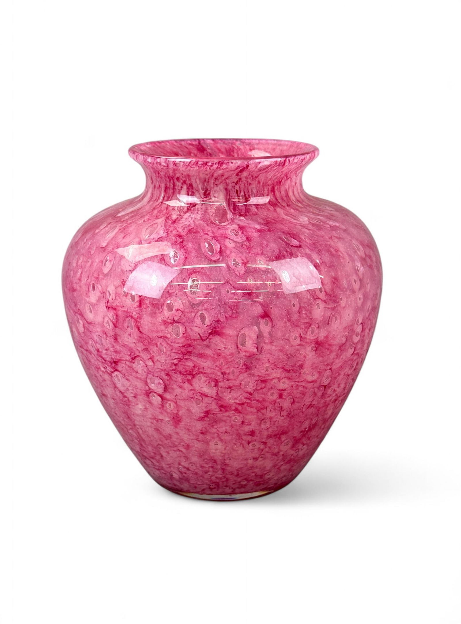 Steuben pink Cluthra vase.: A Steuben pink Cluthra vase. Acid stamp on base. 8" x 8 1/2".