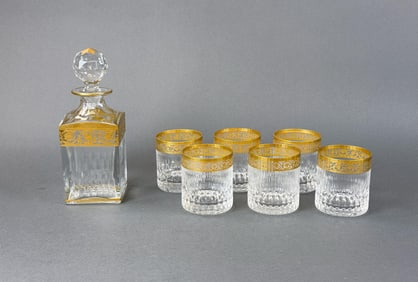 St. Louis "Thistle" decanter and 6 rocks glasses.