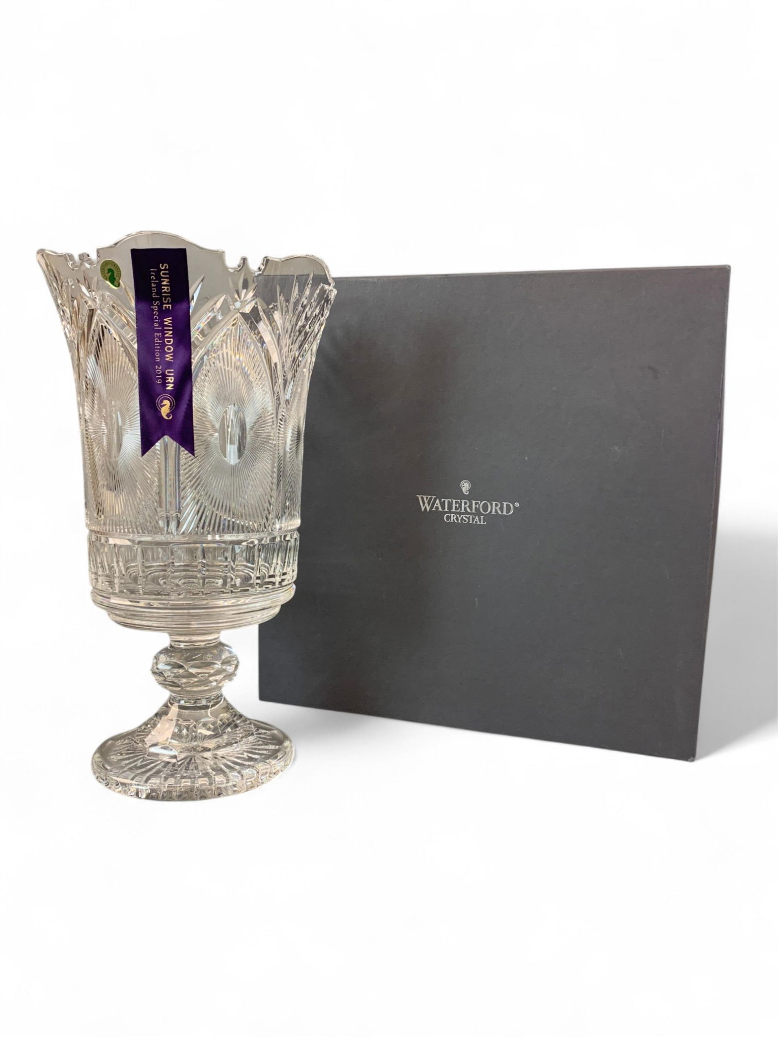 Waterford Sunrise Window urn.: A Waterford sunrise window urn. Ireland special edition 2019. In original box. 16 1/2" x 9 3/4".