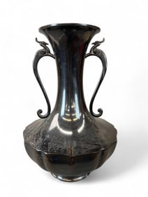 Japanese bronze vase with phoenix handles.