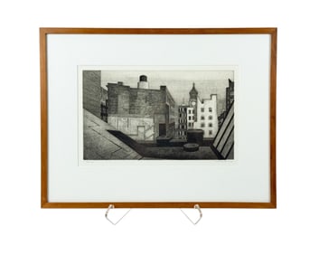 Landeck, "Rooftop, 14th Street," 1946, Drypoint.