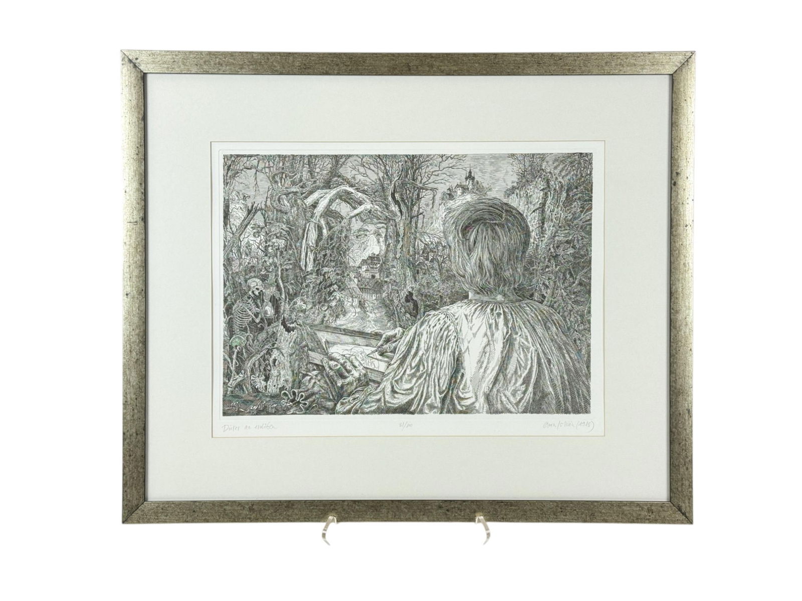 Orosz, "Durer in the Forest," 1988, Etching.: Orosz, Istvan (Hungarian, b.1951). "Durer in the Forest [Durer az erdoben]." 1988. Etching. Title l.l Edition, 31/100, center. Signed and dated, l.r. All in pencil. Plate size: 19 5/8" x 14". Sheet si