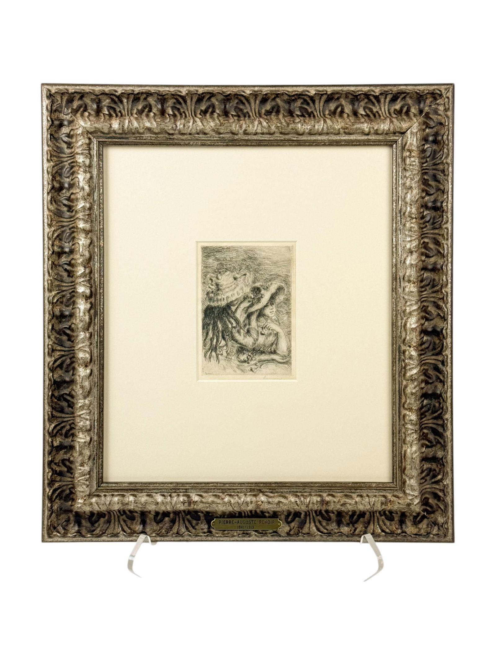 Renoir, "La Chapeau Epingle," c.1894, Drypoint.: Renoir, Pierre-Auguste (French. 1841-1919). "La Chapeau Epingle." {Le chapeau ?pingl? (La fille de Berthe Morisot et sa cousine). Circa 1894. Drypoint with etching on laid paper. Signed in plate l.l.