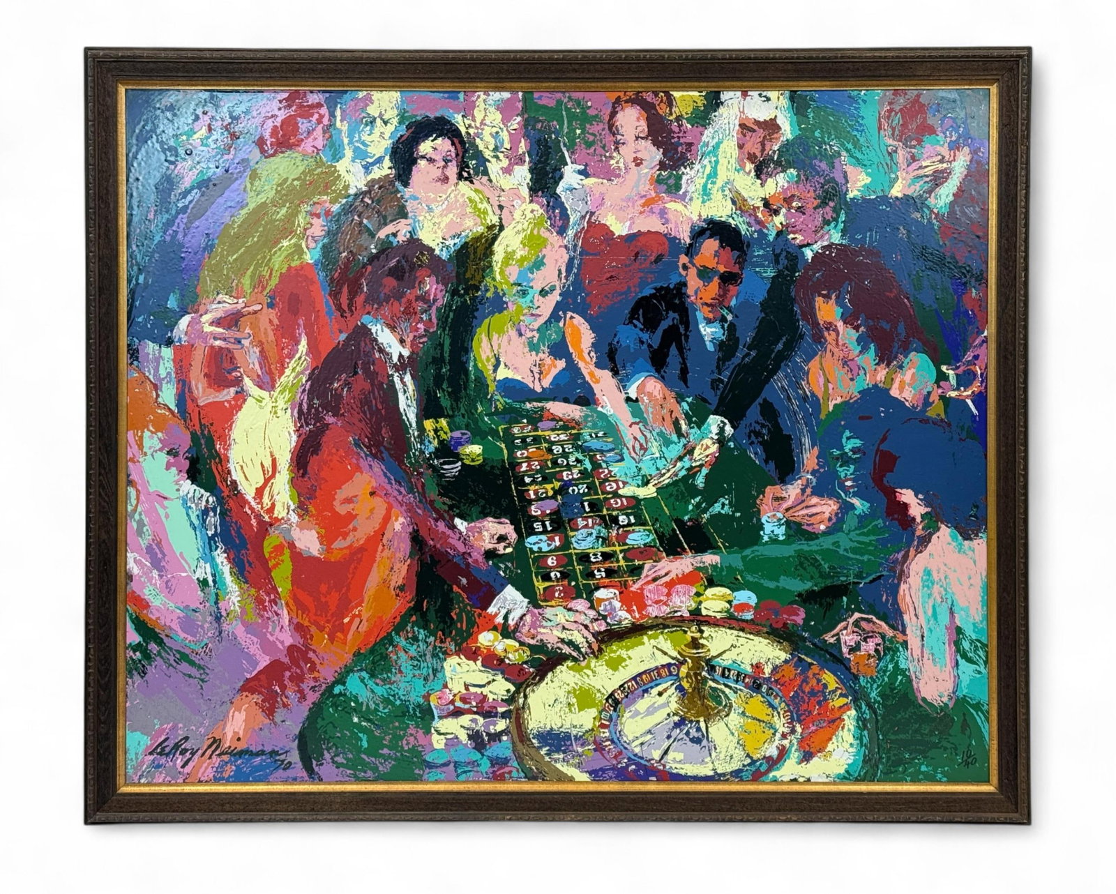 LeRoy Neiman, "Roulette," 1970, Serigraph.: Neiman, LeRoy (American/New York, 1921-2012). "Roulette." Serigraph on paper mounted on board. 1970. Edition 10/40. Signed and dated l.l. Editioned l.r. Sight: 47 1/2" x 59". Frame: 53 1/2" x 64 1/2".