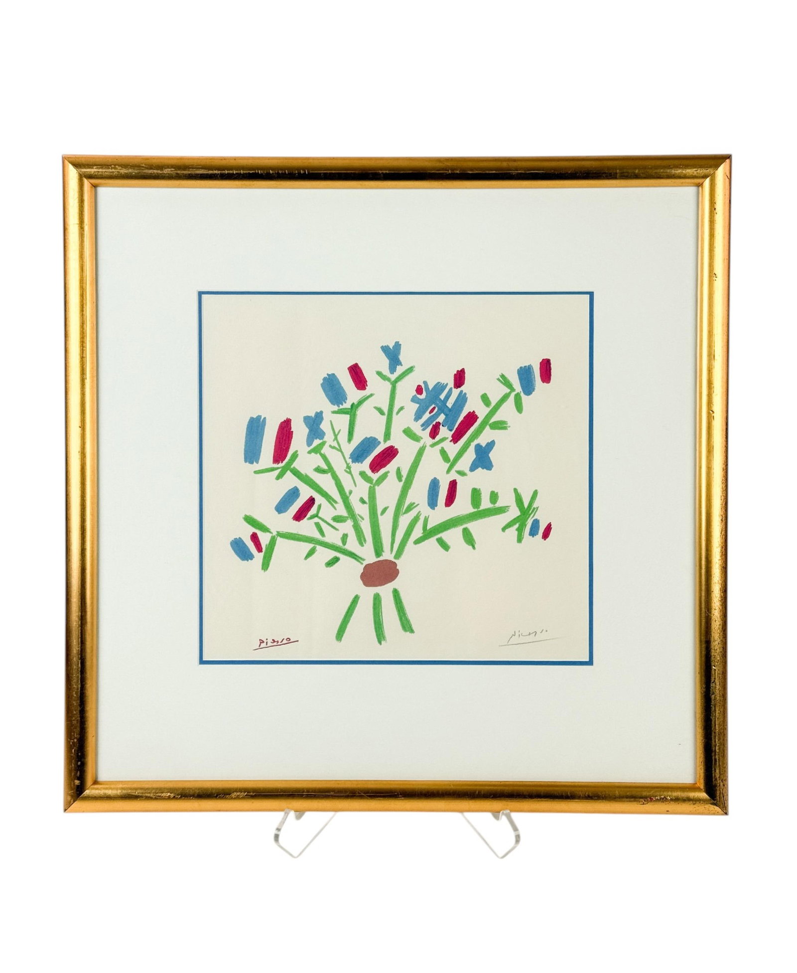 After Picasso, "Le Petit Bouquet," Lithograph.: Picasso, Pablo (Spanish, 1881-1973). After a watercolor "Le Petit Bouquet." Lithograph. Plate signed in red, l.l. Pencil signed l.r. Printed on Arches paper. Sight: 13 3/4" x 1". Frame: 23 3/4" x 23 1