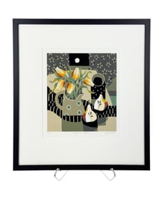 Walker, "Tulips and Stripes," Linocut.