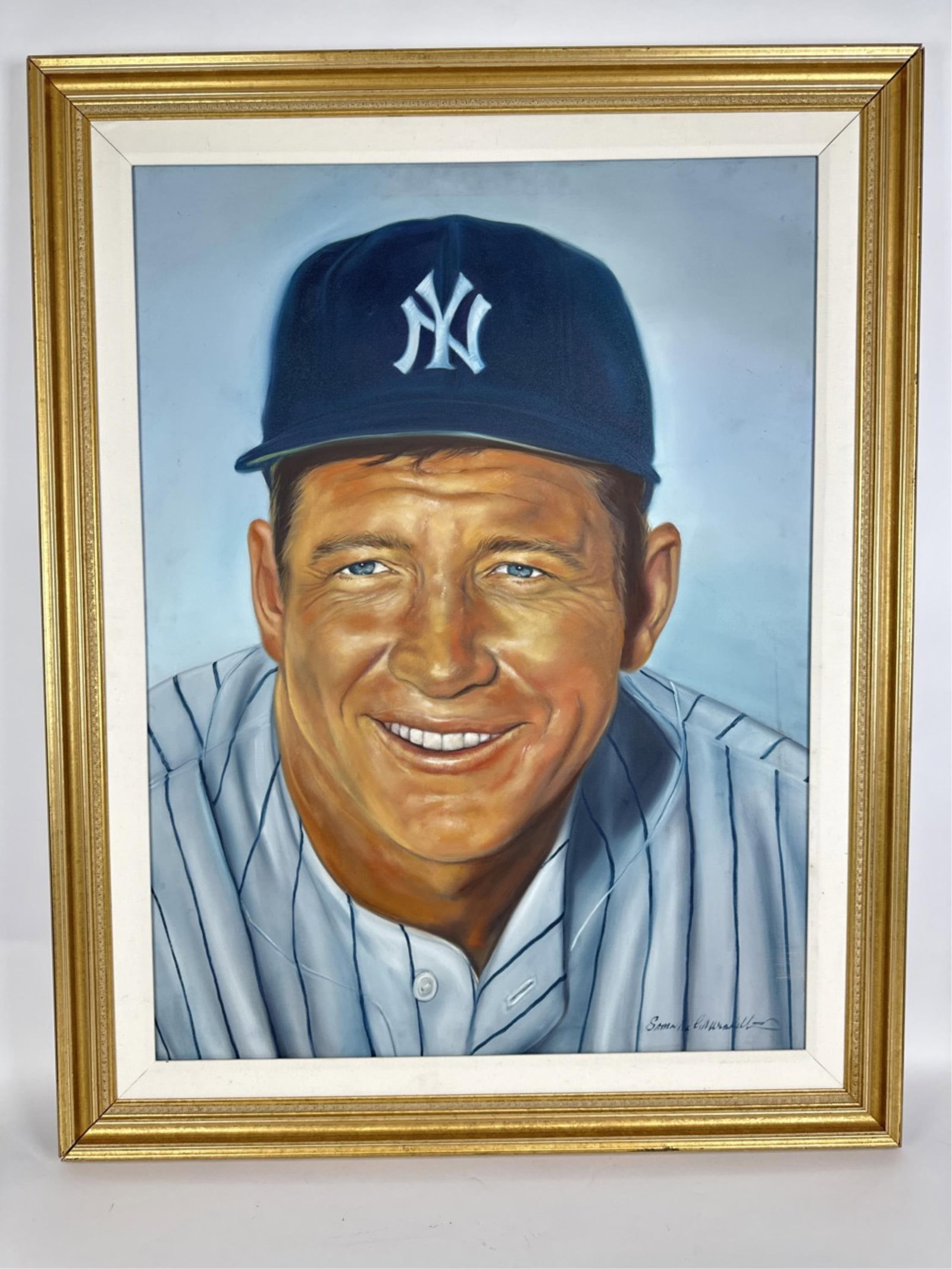 S.Wendell, Mickey Mantle, A/C.: Wendell, Samantha (American, 20th century) Mickey Mantle portrait. Acrylic on canvas. Signed l.r. 38" x 48".