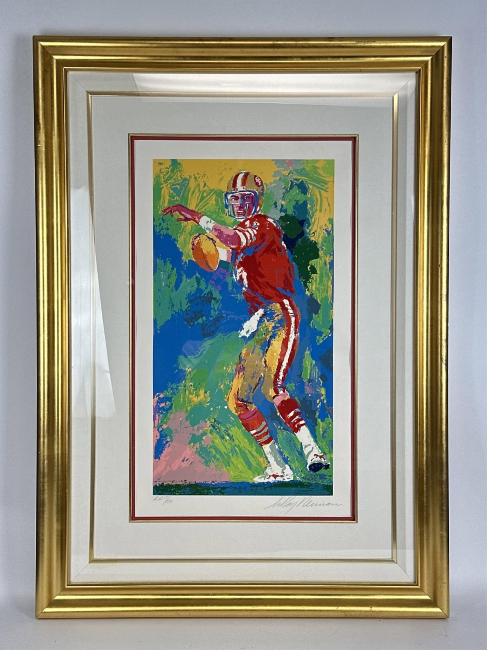 LeRoy Neiman, "Quarterback of the 80's," serigraph: Neiman, LeRoy (American/New York, 1921-2012). "Quarterback of the 80's." Limited edition Artist Proof serigraph. Editioned 17/50. Includes certificate of authenticity on back. 31 1/2" x 44". Condition