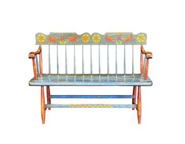 Pennsylvania Dutch painted Windsor bench.