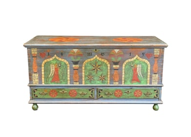 Pennsylvania Dutch painted pine blanket chest.