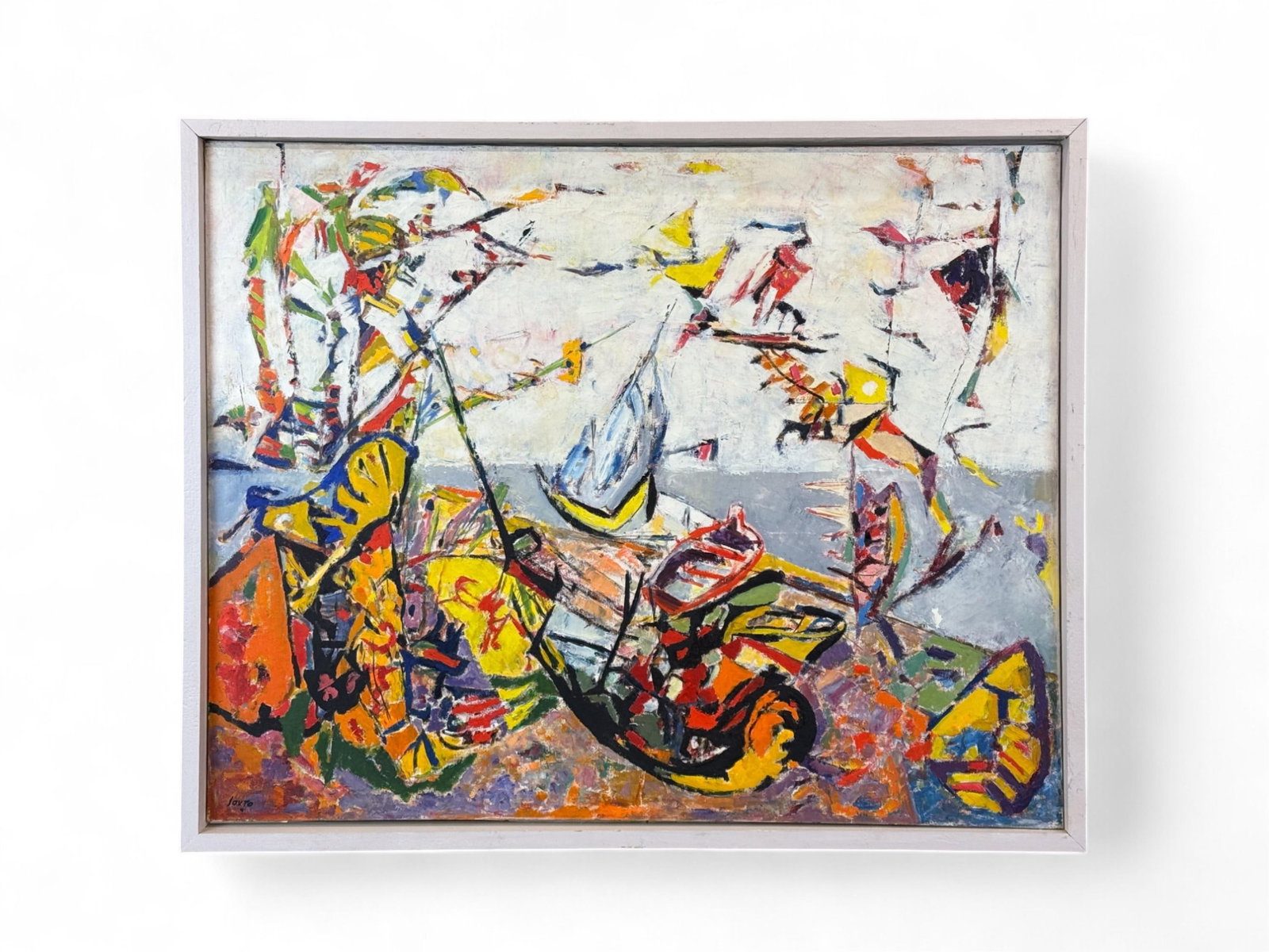 Arturo Souto Feijoo, Ship scene, 1958, O/C.: Feijoo, Arturo Souto (Spanish, 1904-1964). Ship scene. Oil on canvas. 1958. Signed l.l. Signed and dated on verso. Sight: 32" x 39 1/2". Frame: 33 1/2" x 41 1/2".