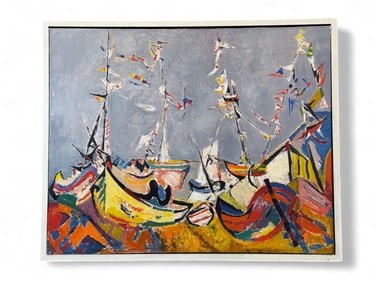 Arturo Souto Feijoo, Harbor scene, 1958, O/C.