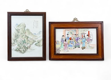 2 Chinese painted tiles, 19th century.