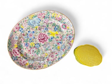 Chinese porcelain charger and vessel.