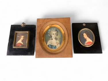 3 Continental portrait miniatures, 19th c.