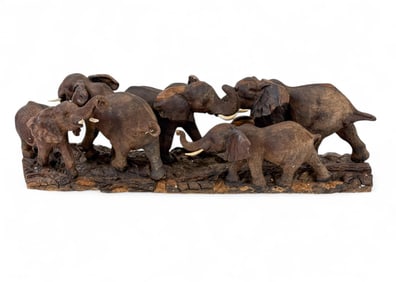 Aaron Kusena, Carved wood elephant herd, 2000.