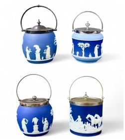 4 Wedgwood Jasperware biscuit jars.