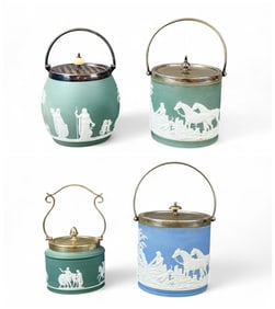 4 Wedgwood Jasperware biscuit jars.