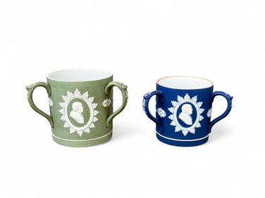 2 Wedgwood Jasperware Founding Fathers tyg jugs.