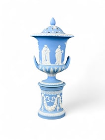 Wedgwood Jasperware vase and drum base.