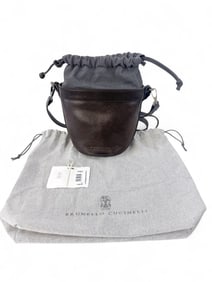 Brunello Cucinelli brown leather mini bucket bag.